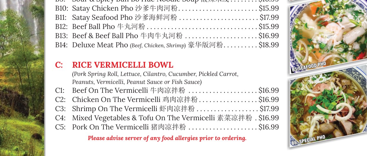 Pho House menu page 1 tablet section 3