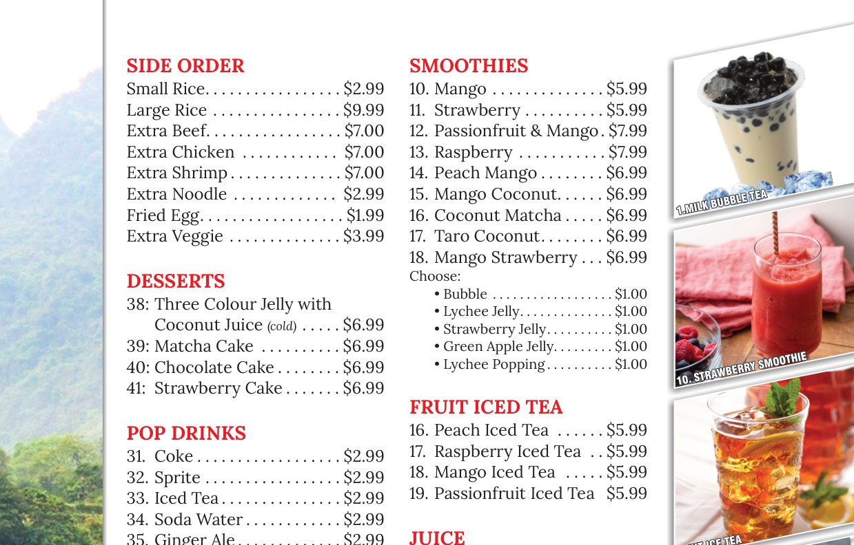 Pho House menu page 4 section 1